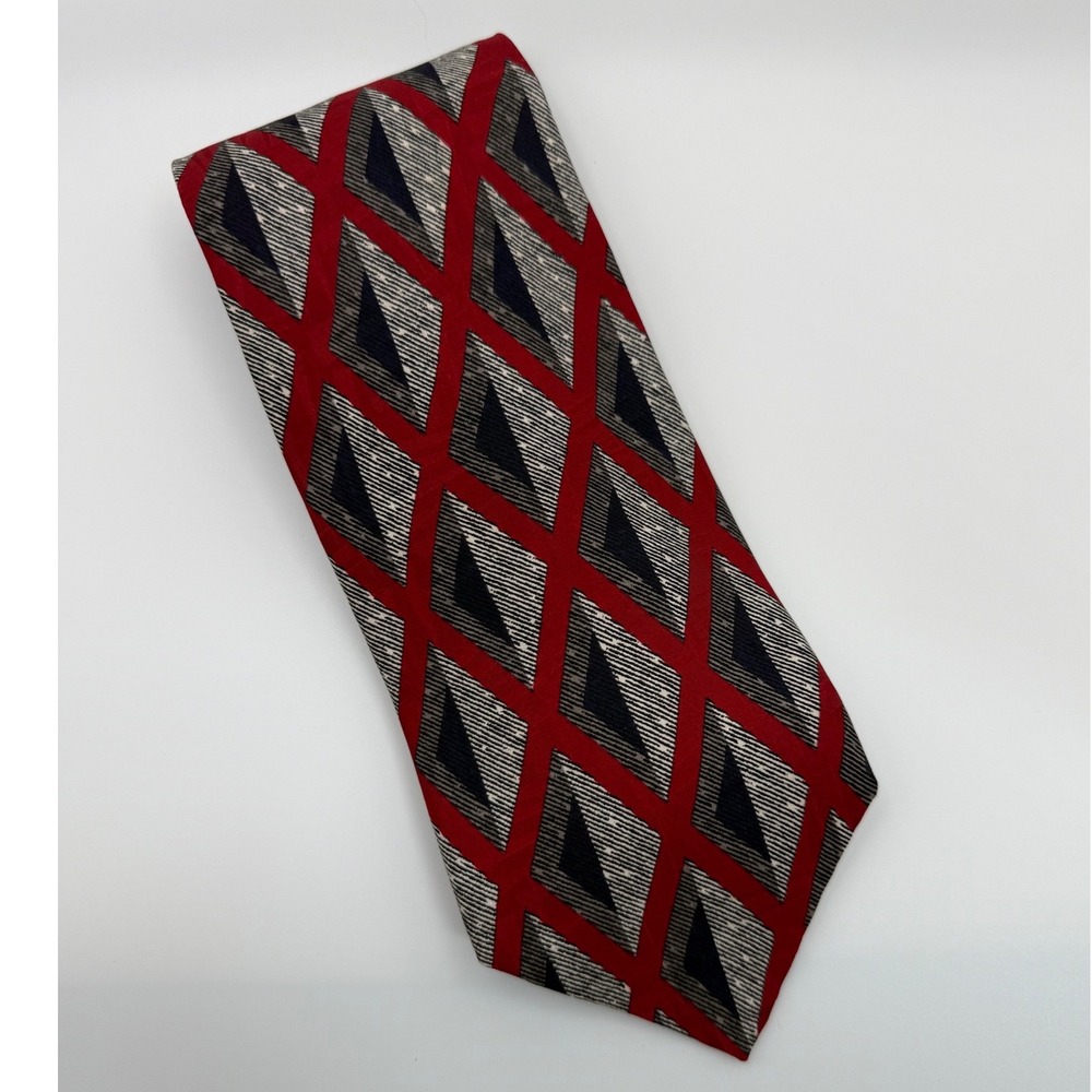 Robert Talbott Necktie OS Red Navy Geometric Diamond Silk Vintage Professional